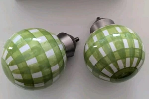 Pottery Barn Kids Green & White Gingham Finials 2.5'' Diameter Set Of 2 - Picture 1 of 3