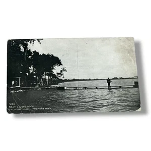 Tarjeta postal barco librea muelle Fremont Lake Fremont Michigan c1912 parte posterior dividida A638 - Imagen 1 de 2