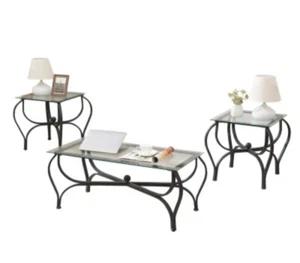3 Piece Coffee Table Set,Glass Coffee Table & 2 End Tables Set - Picture 1 of 5