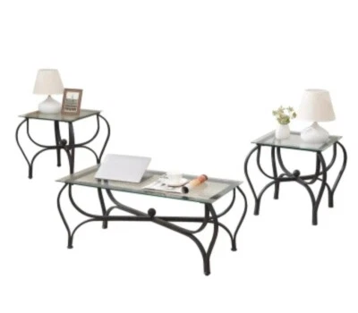 Juego de mesa de centro de 3 piezas, mesa de centro de vidrio y juego de 2 mesas auxiliares Foto 1 de 4