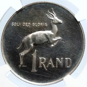 1973 SOUTH AFRICA Spingbok DEER Animal OLD Proof Silver 1 Rand Coin NGC i105920 - Picture 1 of 5