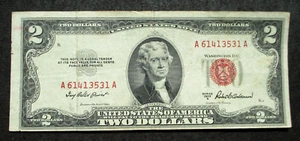 2 DOLLARS 1953 BANKNOTE OF UNITED STATES JEFFERSON A61413531A RED SEAL - Picture 1 of 2