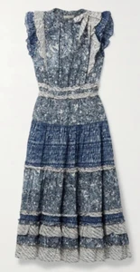 Ulla Johnson $545 Kiri Ruffled Patchwork Cotton Blend Voile Midi Dress 4 *Flaw - Picture 1 of 14