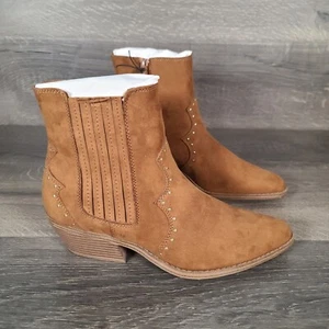 No Boundaries Womens Western Boots Size 10 Light Brown Faux Suede Gold Bling - Picture 1 of 8
