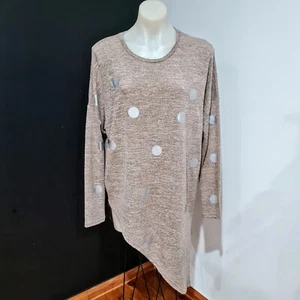 Women's size 12 'CAROLINE MORGAN' Gorgeous assymetrical taupe long sleeve top - Picture 1 of 7