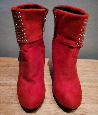 Botas de vestir rojas para mujer de gamuza con pedrería pequeña talla 7 Nuevo sin caja Foto 1 de 4