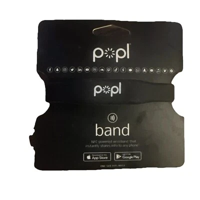 Popl Rubber WristBand NFC Digital QRC Business Tag NIB Black Apple Google Play - Image 1 of 2