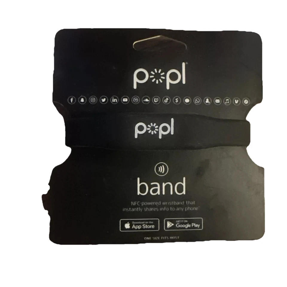 Popl Rubber WristBand NFC Digital QRC Business Tag NIB Black Apple Google Play - Image 1 of 2