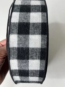 Buffalo Check Ribbon Wired Black White Felt Double Sided Yards?? Country Farm 2" - Picture 1 of 4