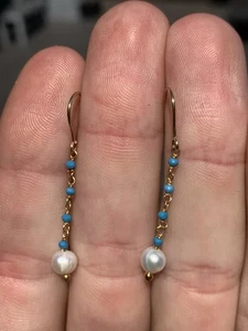 9ct Gold Baroque Pearl Turquoise Drop Earrings, 9ct 375 - Picture 1 of 6