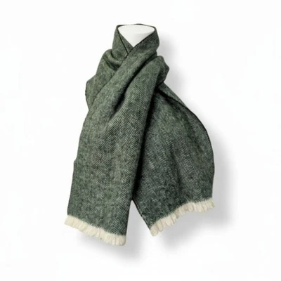 Vintage CAIRNGORM Scarf Pure New Wool Green Herringbone Made in Scotland Unisex  - image 1 of 4
