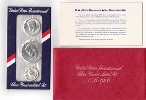 US 1976 Bicentennial SILVER UNCIRCULATED SET Of Three Coins in OGP w/ COA - Picture 1 of 3