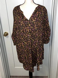 Torrid Harper Top 3 Womens Multicolor Floral Pullover Roll Tab 3/4 Sleeves - Picture 1 of 16