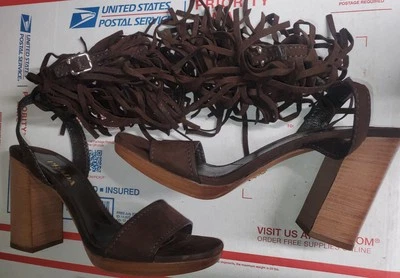 Prada Fringe Suede Sandals 38 Brown Platform Shoes  - Image 1 of 4