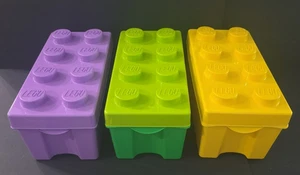 3 LEGO Storage Brick 8 Stud Container Box Purple, Green, Yellow EMPTY 14"x7"x7" - Picture 1 of 21