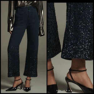 Anthropologie Colette Sparkle Sequin Crop Wide-Leg Jeans Maeve Size 31 Petite - Picture 1 of 16