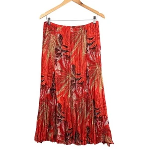 Vintage Rafael Maxi Skirt Size M Coral Crinkle Chiffon Tropical Floral Boho - Picture 1 of 8