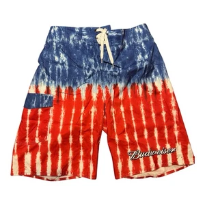 Men's Budweiser Swim Trunks Size 32 Red White And Blue Beer Swim Shorts 2014 - Picture 1 of 7