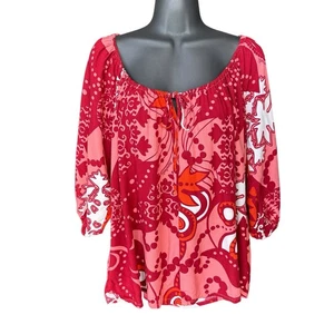 Manuhealii blouse top tie front neckline 3/4 sleeve rayon XL - Picture 1 of 7