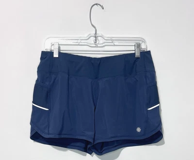 Athleta Ready Set Womens Running Shorts M Teal Drawstring Zip Pockets Logo NWOT - image 1 of 4