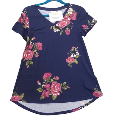 Camiseta LuLaRoe Christy para mujer XS - Azul oscuro flores florales nueva con etiquetas Foto 1 de 4
