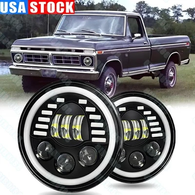 Пара 7-дюймовых круглых светодиодных фар дальнего/ближнего света для Ford F-100 Pikcup 1969-1974 / F-150 - Изображение 1 из 4