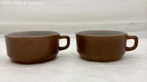 Two Vintage Anchor Hocking Soup Chili Handled Brown Bowls - Made in USA - Picture 1 of 11