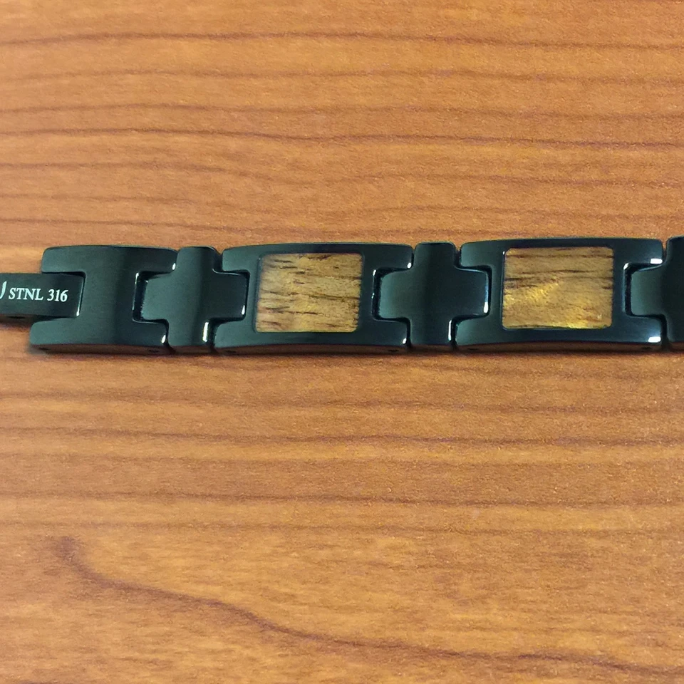 Stainless Steel Inlaid Koa Wood Bracelet 8" Iron Plated Black  - Image 1 of 3