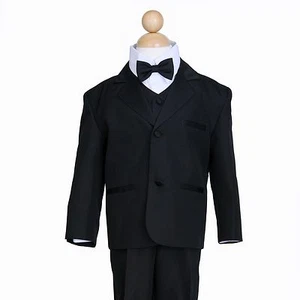 BLACK BOY 5PCS TUXEDO FORMAL SUIT SET 6M 12M 18M 2 3 4 5 6 7 8 10 12 14 16 18 20 - Picture 1 of 5