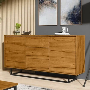 140cm Loft Retro Industrial Sideboard | Vintage Oak Cabinet | Chest of Drawers - Picture 1 of 9