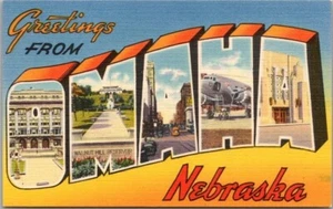 Vintage 1940s OMAHA, Nebraska Large Letter Postcard Multi-View / Tichnor Linen - Picture 1 of 2