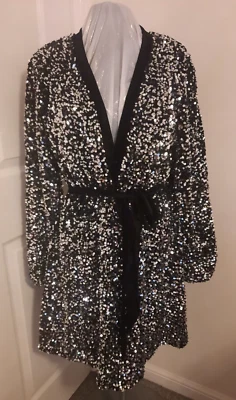 **** NEXT LOVE & ROSES BLACK VELVET DRESS WITH SILVER SEQUINS, UK 16 *** - Image 1 of 4