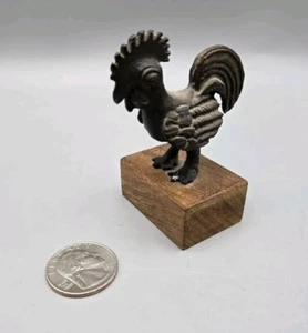 VINTAGE BRONZE ROOSTER REPLICA MAYAN SCULPTURE WOOD MOUNT MINIATURE ALVA MUSEUM - Picture 1 of 5