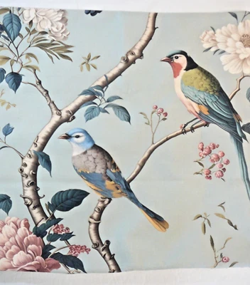 Audubon Chinoiserie Robin's Egg Bird Nature Garden Floral Pillow Cover Cottage - Image 1 of 4