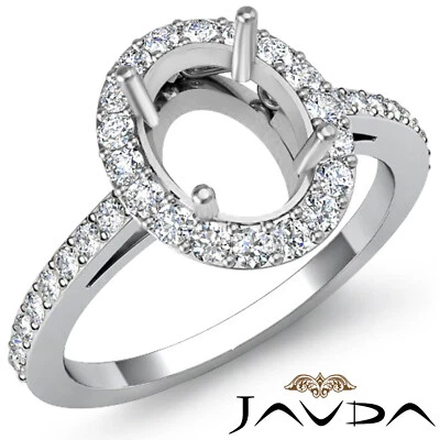 Oval Semi Mount Halo Pave 4 Prong Setting Diamond Engagement Ring 0.45ctw. - Image 1 of 4