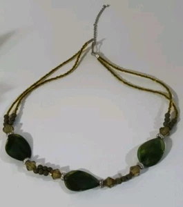 22" Beaded Necklaces Dark And Light Green Stones With Silver Embellishments - Picture 1 of 7