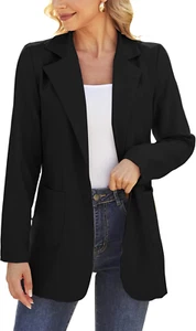 Women Open Front Blazers Long Sleeve Casual OL Office Slim Buttonless Suit Jacke - Picture 1 of 5