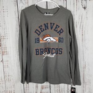 NFL Team Apparel Women Denver Broncos Long Sleeve T-Shirt Gray Size Large 