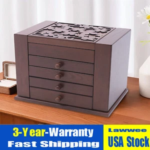 5 Layers Case 4 Drawer Vintage Large Jewelry Organizer Wooden Storage Boxes - Picture 1 of 11