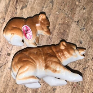 1" & 2" Vintage Miniatur Braunbär Set Bone China Figuren Mama Baby Japan - Bild 1 von 9