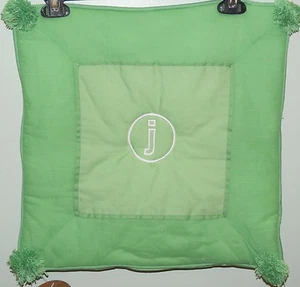 NEW Pottery Barn PB Teen Crinkle Puff Pillow Cover Green w/White Monogram j - Picture 1 of 7