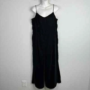 J.Crew Jumpsuit Women Size 16 Black Wide Leg Velour Capri Spaghetti Strap Formal - Picture 1 of 11
