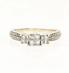 10K White Gold 3g Princess Diamond Double Row Shank Wedding Band Ring Size-6 - Picture 1 of 10