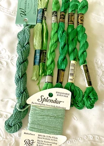 Needlepoint Embroidery Thread Collection Lot of 8 Green Shades Assorted Brands - Picture 1 of 5