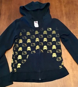 Sanrio Hello Kitty Hoodie Gr. M schwarz gold Totenköpfe Punk Rock - selten - Bild 1 von 7
