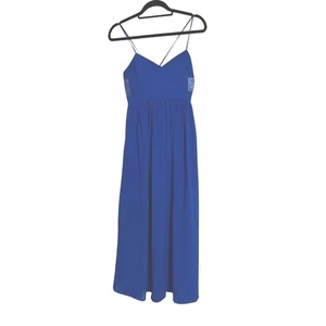 Maxi Vestido Belle Badgley Mischka Azul Correa Espagueti Talla 2 Formal - Imagen 1 de 13