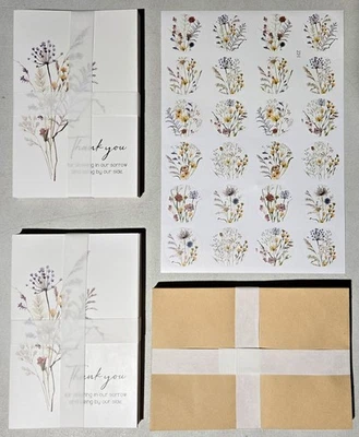 Cartões de agradecimento de simpatia 20 adesivos envelopes funerários buquê de flores silvestres boho - Imagem 1 de 4