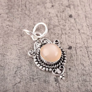 Peach Moonstone Stone Trendy Handcrafted New Pendant Jewelry 925 Sterling Silver - Picture 1 of 7