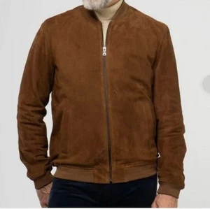 $950 Brooks Brothers Tan/Brown Suede Leather Bomber Jacket - Medium - Picture 1 of 5