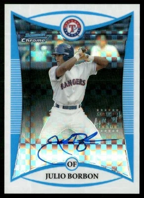 2008 Bowman Autographed Chrome Prospects X-Fractor Julio Borbon Auto /250 Texas - Image 1 of 2